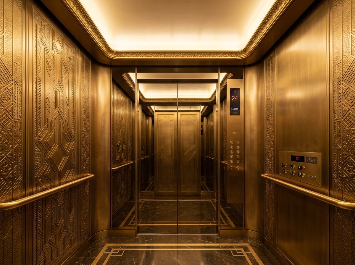 Vertex D3 luxury elevator interior with ambient warm ceiling lights